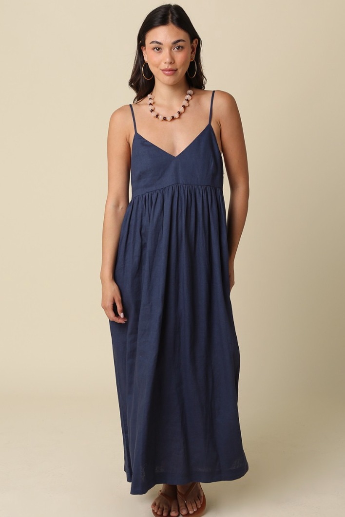 navy linen maxi dress Navy Blue Linen Dress