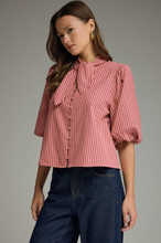 Load image into Gallery viewer, Striped Scarf Blouse
