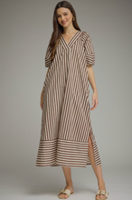 Load image into Gallery viewer, Brown and White Striped Maxi Dress
