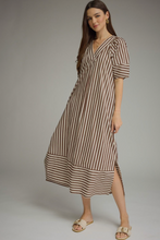 Load image into Gallery viewer, Brown and White Striped Maxi Dress
