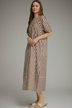 Load image into Gallery viewer, Brown and White Striped Maxi Dress

