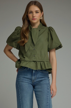 Load image into Gallery viewer, Puff Sleeve Peplum Blouse
