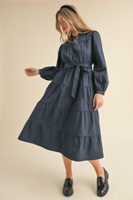 Load image into Gallery viewer, Navy Tiered Midi Dress
