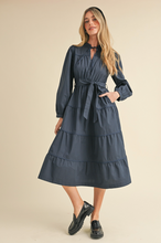 Load image into Gallery viewer, Navy Tiered Midi Dress
