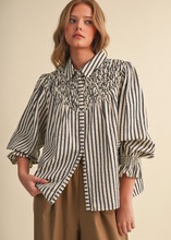 Load image into Gallery viewer, Striped and Gathered Button Down Shirt
