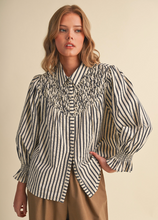 Load image into Gallery viewer, Striped and Gathered Button Down Shirt
