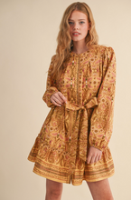 Load image into Gallery viewer, Golden Mustard Belted Mini Dress
