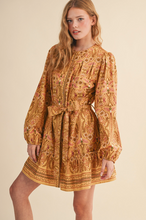 Load image into Gallery viewer, Golden Mustard Belted Mini Dress
