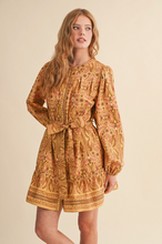 Load image into Gallery viewer, Golden Mustard Belted Mini Dress
