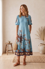 Load image into Gallery viewer, Blue Botanical Midi Dress
