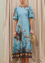 Load image into Gallery viewer, Blue Botanical Midi Dress
