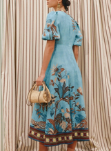 Load image into Gallery viewer, Blue Botanical Midi Dress
