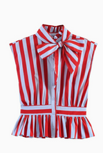 Load image into Gallery viewer, Red and Blue Striped Peplum Skirt Set
