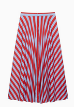 Load image into Gallery viewer, Red and Blue Striped Peplum Skirt Set
