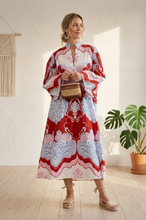 Load image into Gallery viewer, Red and Blue Kimono Dress
