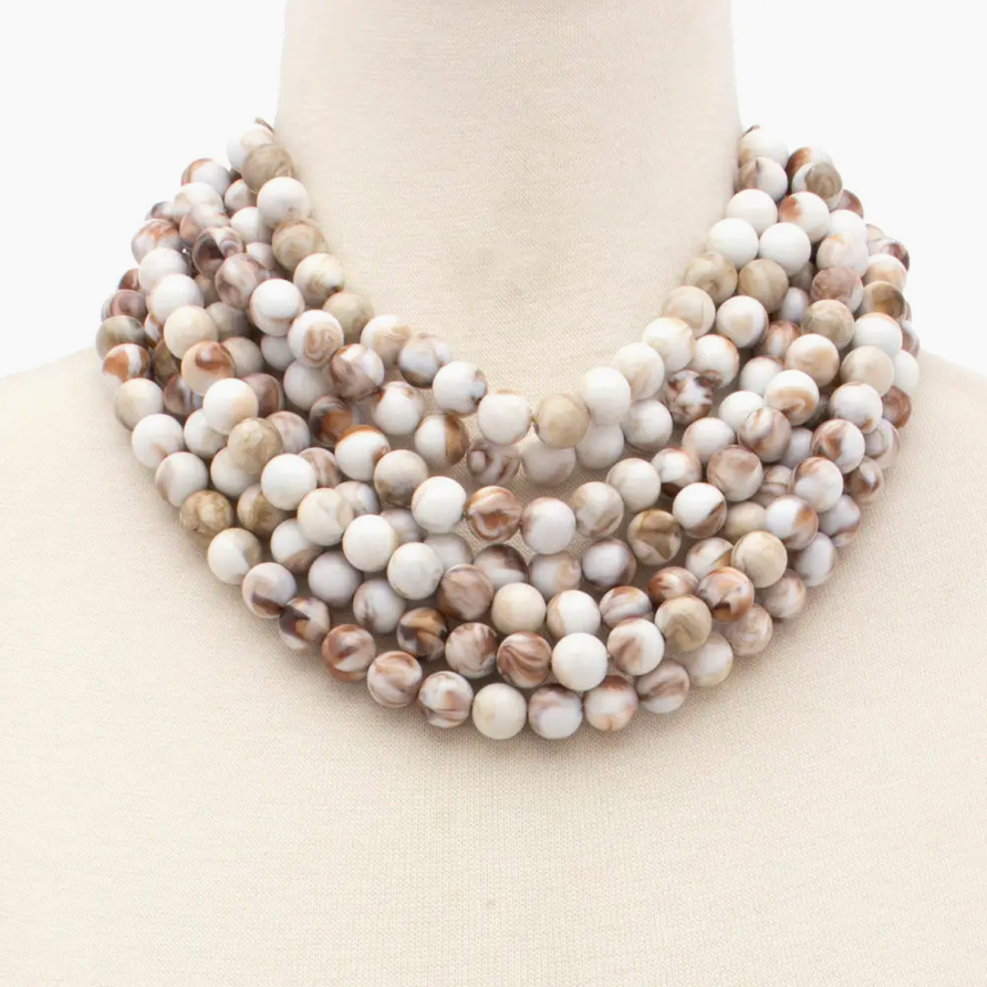 Taupe Beaded Bib Necklace