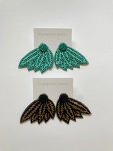 Load image into Gallery viewer, Turquoise Bugle Bead Leaf Earrings
