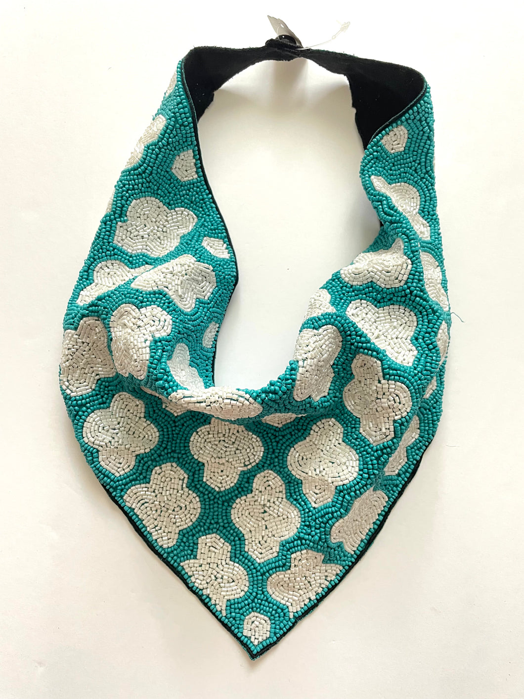 Turquoise and White Clover Beaded Bib Necklace