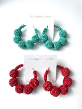 Load image into Gallery viewer, Turquoise beaded hoops.
