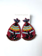 Load image into Gallery viewer, Crimson and navy beaded earrings  Light weight.
