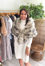 Load image into Gallery viewer, Ivory faux fur shawl. Front hook and eye closure, silk lined.  One size fits most.   
