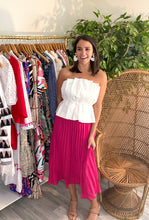 Load image into Gallery viewer, Pink pleated ankle skirt. Elastic waist band and double lined.  True to size, wearing size small.
