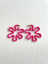 Load image into Gallery viewer, Hot Pink Raffia Wrapped Floral Hoops. Light weight. About 2&quot;
