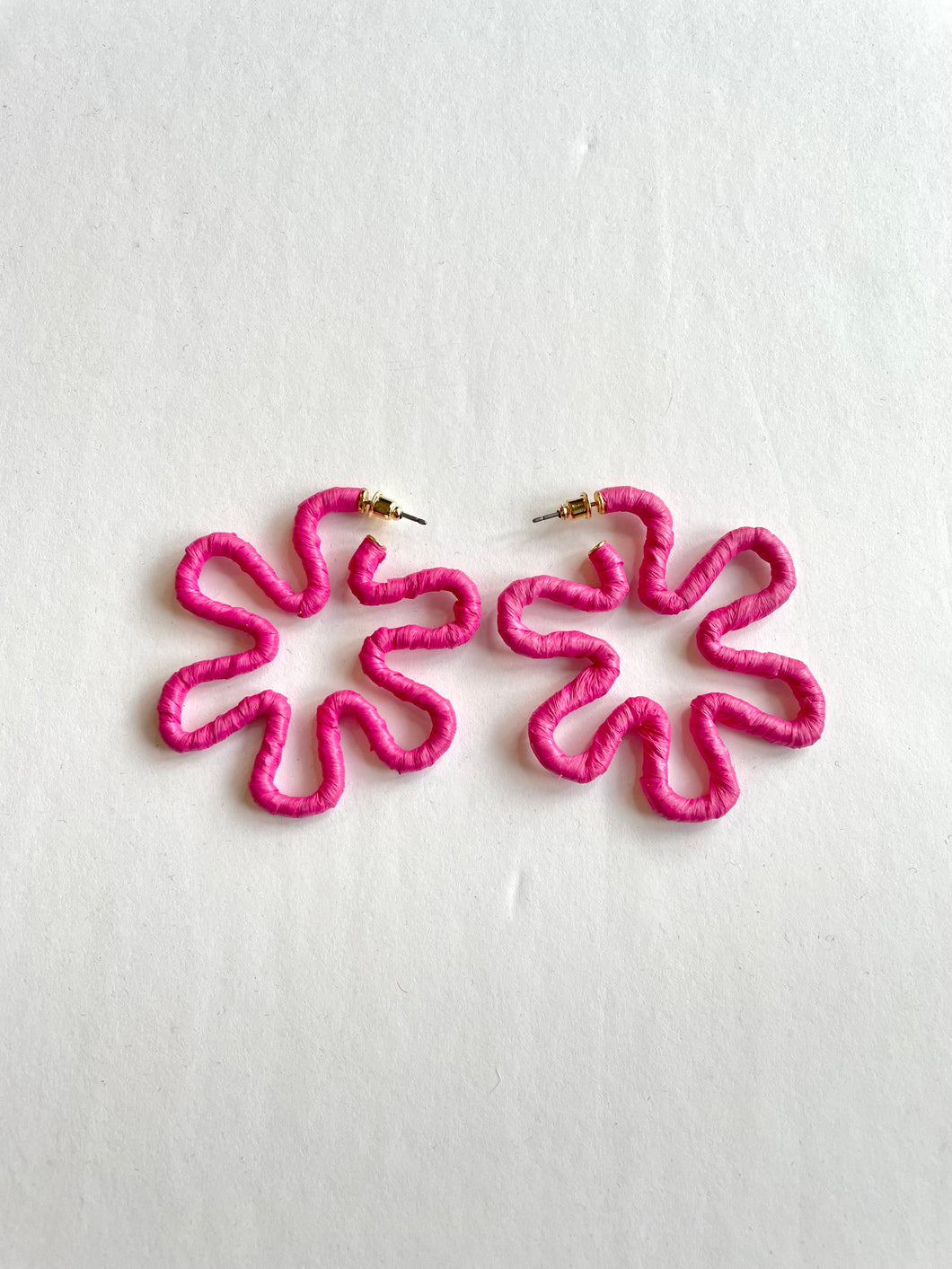 Hot Pink Raffia Wrapped Floral Hoops. Light weight. About 2