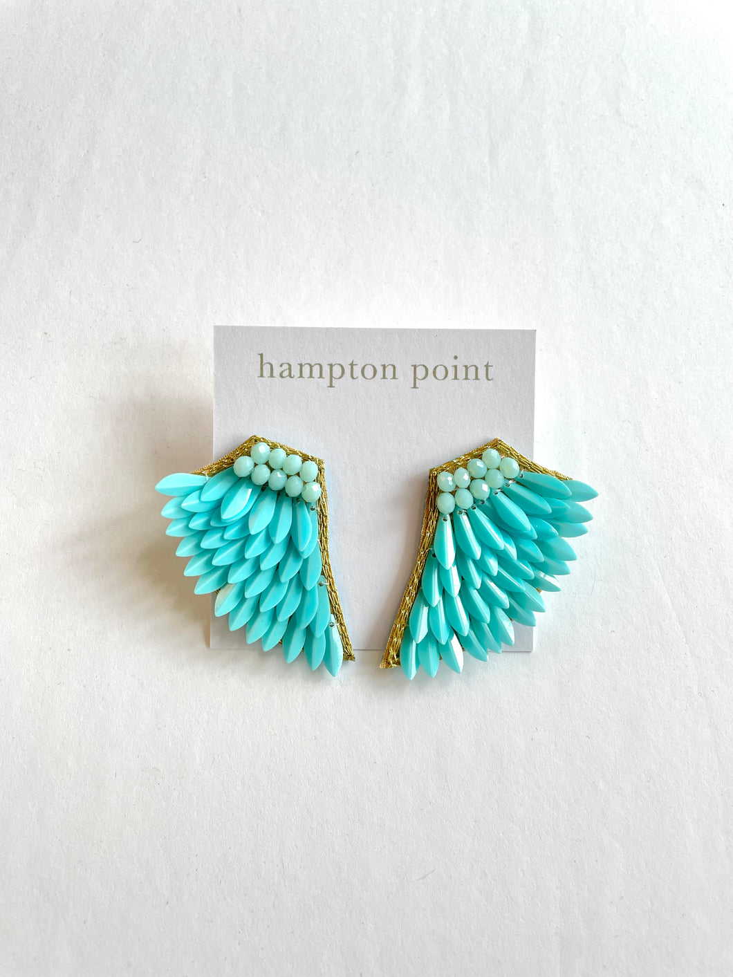 Turquoise sequin and beaded wing earrings. Light weight. About 2.5
