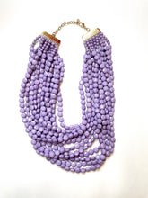 Load image into Gallery viewer, Lavender multi strand flat beaded bib necklace.
