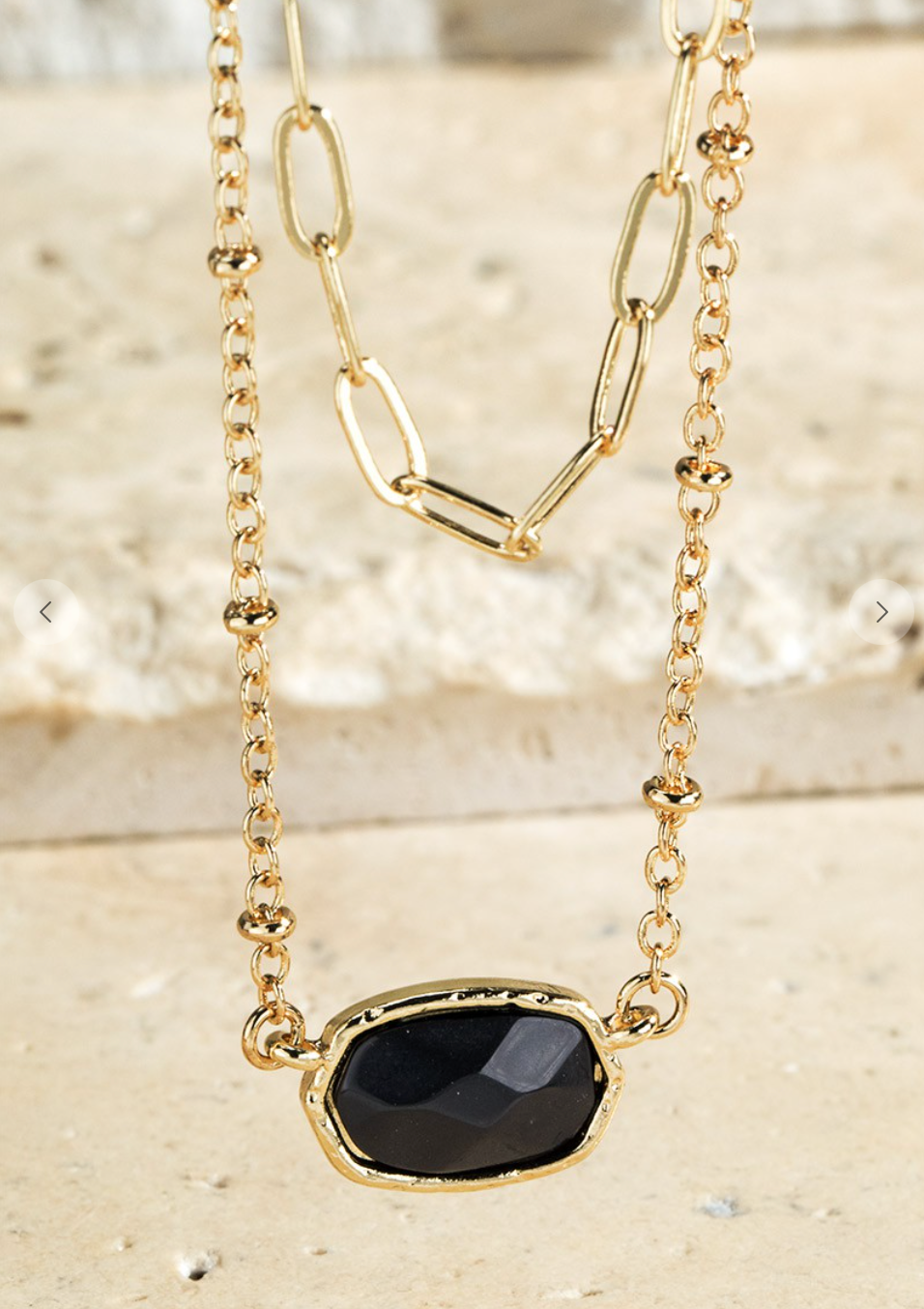 Dainty double layer necklace with black stone.