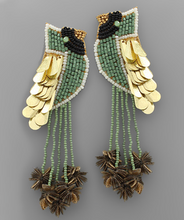 Load image into Gallery viewer, Sequin and Beaded Bird Earrings.  5&quot; L  Light weight.
