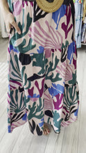 Load and play video in Gallery viewer, Reef printed tiered maxi skirt. Elastic waistband and pockets. Light weight cotton.  True to size, wearing size small but need x-small.
